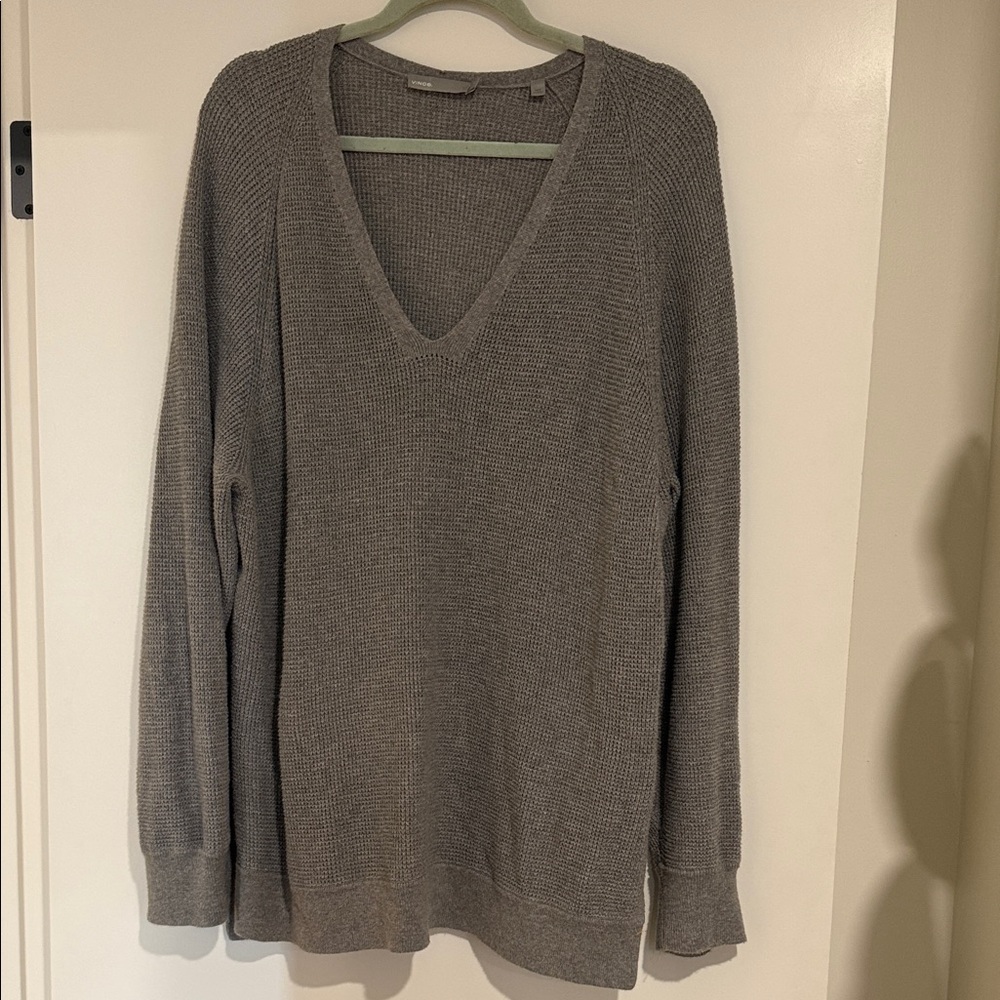 Vince Woman’s Gray Cotton V-Neck Sweater